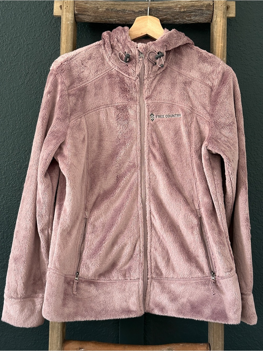 Free Country Women’s Dusty Rose Plush Hooded Jacket Faux Fur Size Small